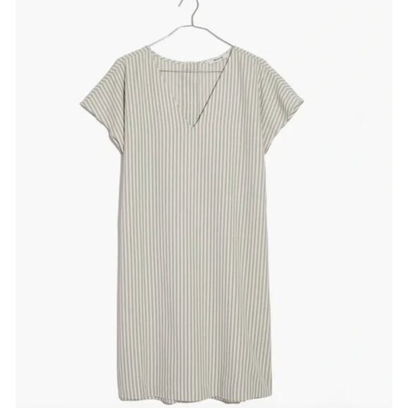 Madewell Button-Back Easy Dress in Stripe York Stripe Sage Mist Size S Summer - Picture 3 of 10